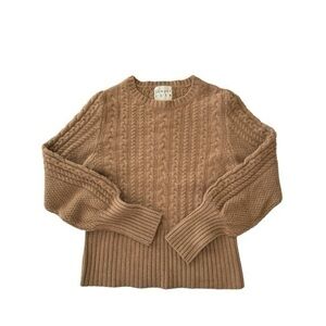 Jumper 1234 Aran Camel Brown Cable Knit‎ 100% Cashmere Crewneck Sweater XS
